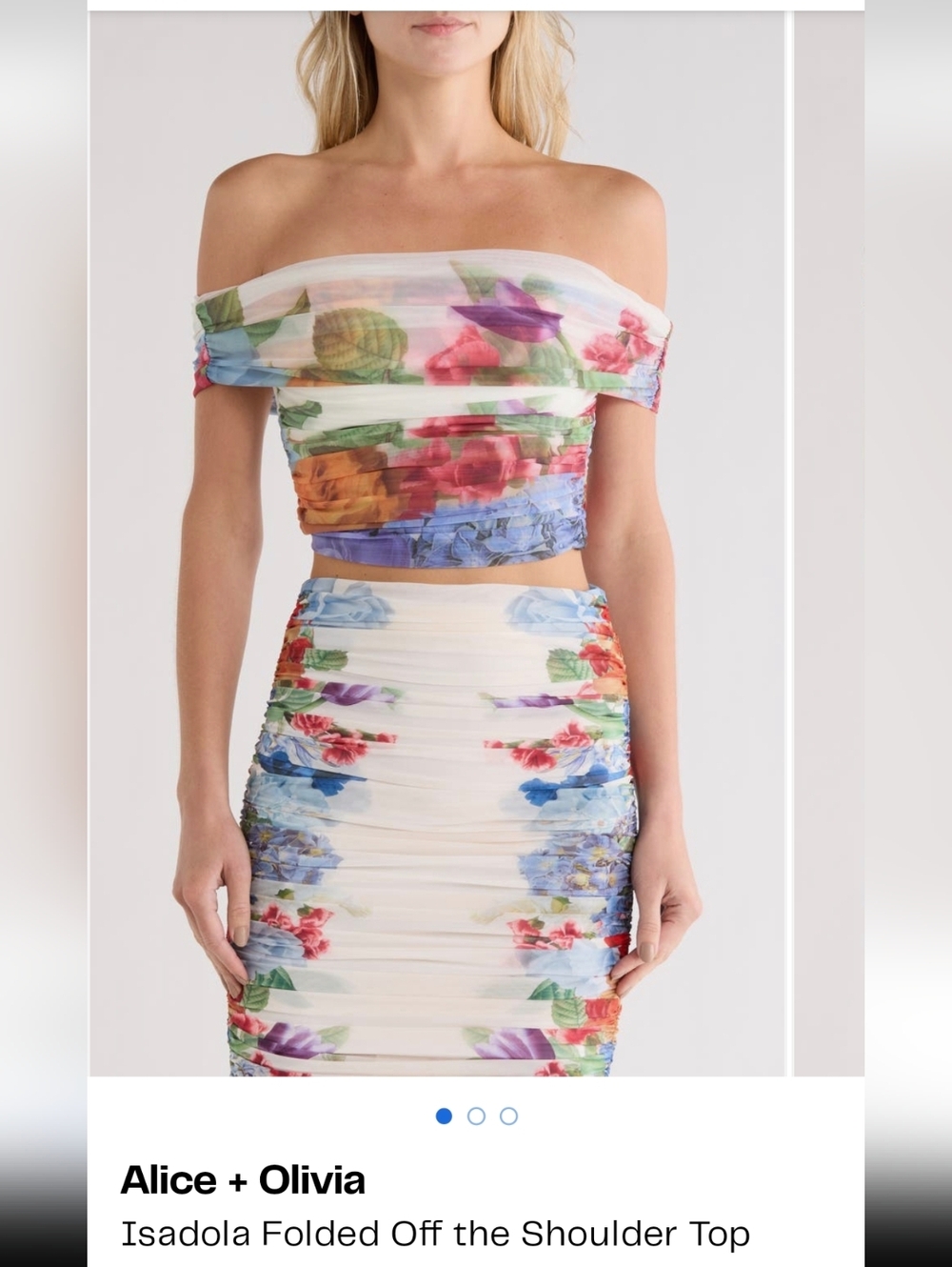 Alice + Olivia Isadola Folded Off Shoulder Floral Off-Shoulder Crop Top XLarge